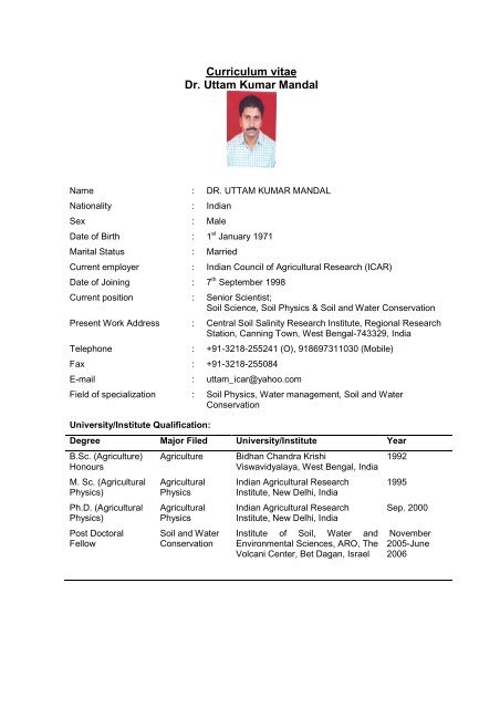Curriculum vitae Dr. Uttam Kumar Mandal