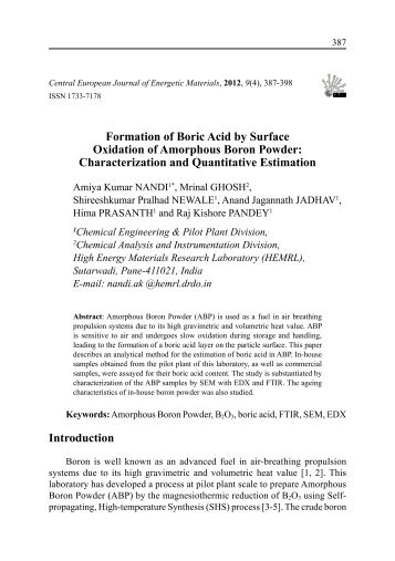 Formation of Boric Acid by Surface Oxidation of Amorphous Boron ...