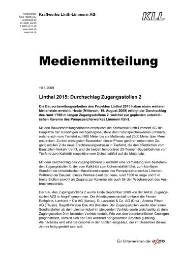 Linthal 2015: Durchschlag Zugangsstollen 2 - arge-zl.ch