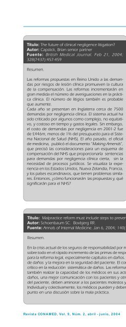 Revista CONAMED, Vol. 9, NÃºm. 2, abril - junio, 2004 - ComisiÃ³n ...