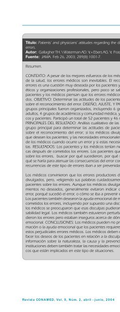 Revista CONAMED, Vol. 9, NÃºm. 2, abril - junio, 2004 - ComisiÃ³n ...