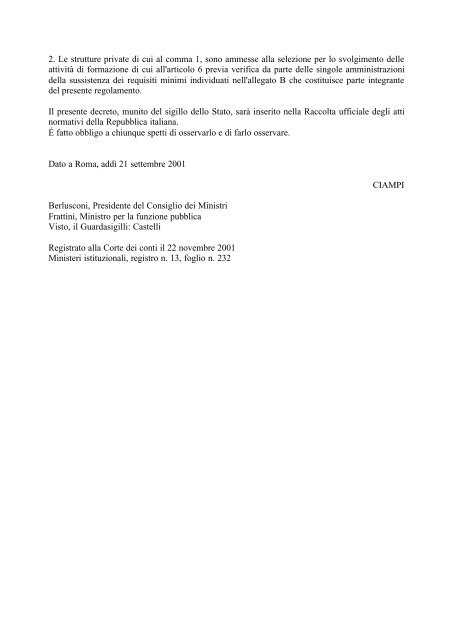 Decreto del Presidente della Repubblica 21 settembre 2001 n. 422