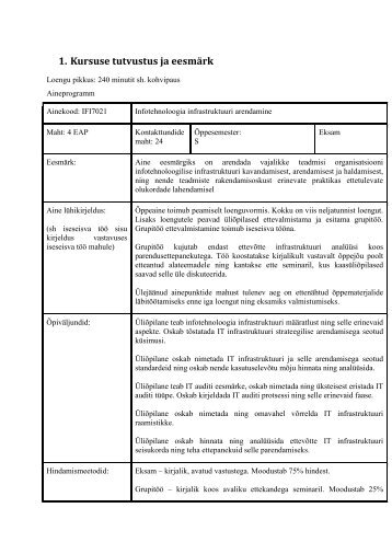 1. Kursuse tutvustus ja eesmärk