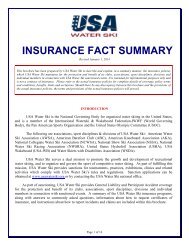 INSURANCE FACT SUMMARY - USA Water Ski