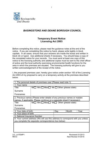 Temporary Event Notice - Basingstoke and Deane Borough Council