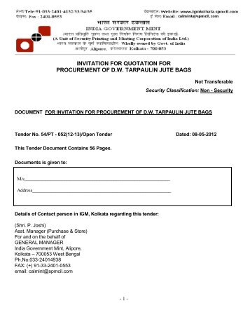 invitation for quotation for procurement of dw tarpaulin jute bags