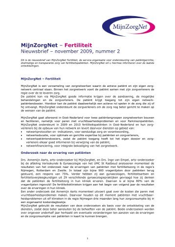 Fertiliteit Nieuwsbrief – november 2009, nummer 2 - Freya