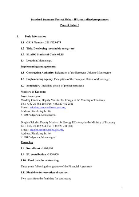 appendix 5 â project fiche template - European Commission - Europa