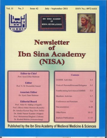 NISA 2011 - Ibn Sina Academy of Medieval Medicine and Science
