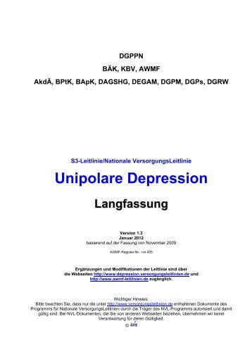 Unipolare Depression - Nationale VersorgungsLeitlinien