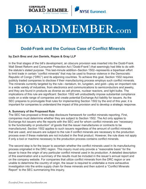 Dodd-Frank and the Curious Case of Conflict Minerals - Ropes & Gray