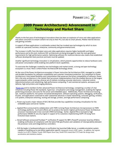 2009 Power Architecture Advancement in Technology ... - Power.org
