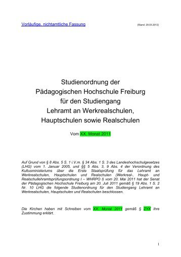 Studienordnung der Pädagogischen Hochschule Freiburg für den ...