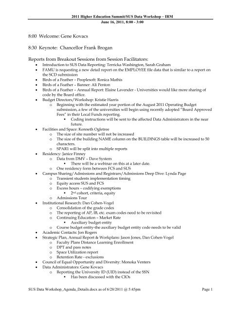 2011 Workshop Proceedings - Florida Board of Governors