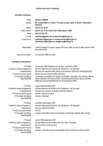 Dr. Åerban MARIN - Arhivele NaÅ£ionale ale RomÃ¢niei