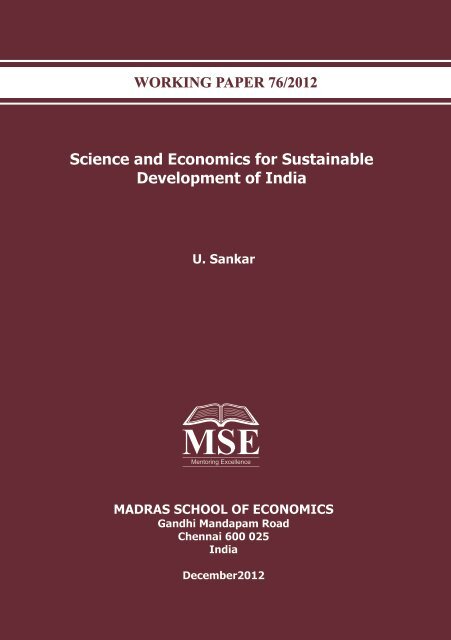 Science and Economics for Sustainable Development of India