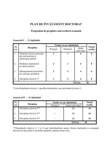 PLAN DE ÃNVÄÅ¢ÄMÃNT DOCTORAT