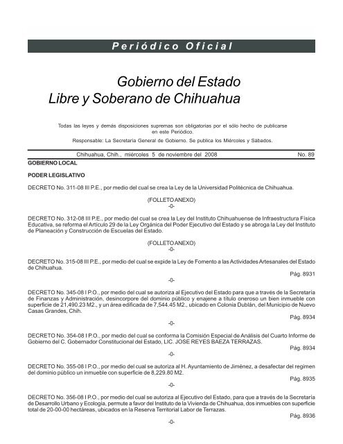 MiÃ©rcoles 5 de noviembre 2008 - Gobierno del Estado de Chihuahua