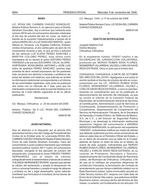 MiÃ©rcoles 5 de noviembre 2008 - Gobierno del Estado de Chihuahua