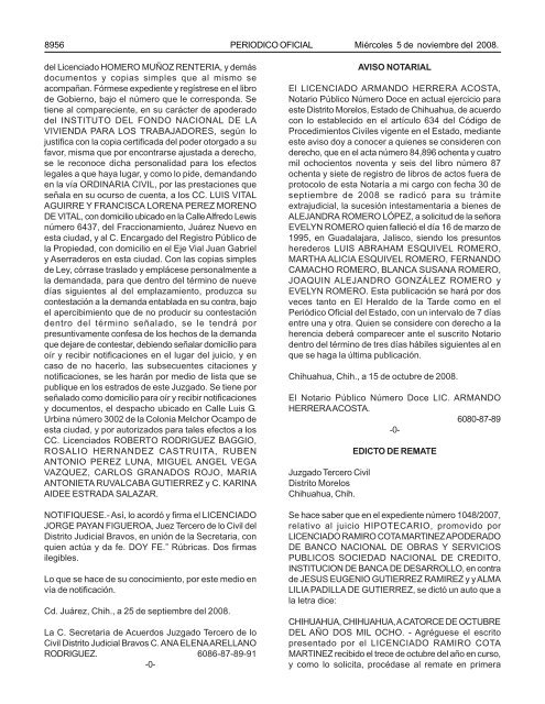 MiÃ©rcoles 5 de noviembre 2008 - Gobierno del Estado de Chihuahua