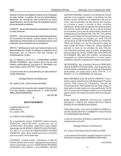 MiÃ©rcoles 5 de noviembre 2008 - Gobierno del Estado de Chihuahua