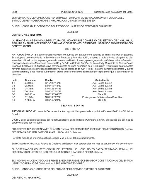 MiÃ©rcoles 5 de noviembre 2008 - Gobierno del Estado de Chihuahua