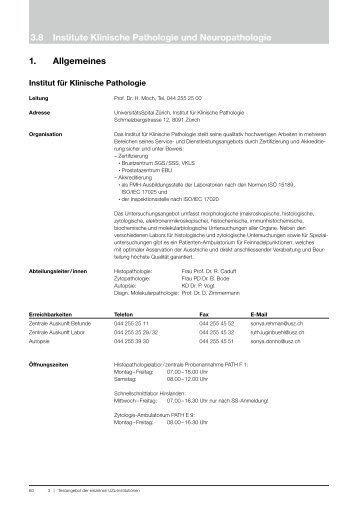 3.8 Institute Klinische Pathologie und Neuropathologie 1 ... - UZL