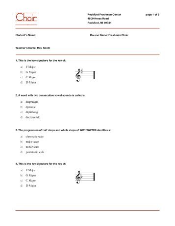 9th Grade Choir Pretest/Posttest