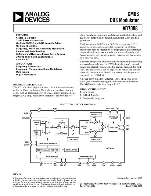 AD7008 CMOS DDS Modulator