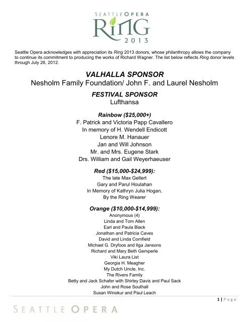 VALHALLA SPONSOR Nesholm Family Foundation ... - Seattle Opera