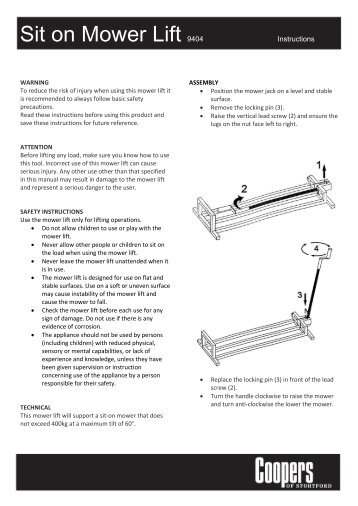 Download PDF instructions for Sit-on Mower jack - Coopers of ...