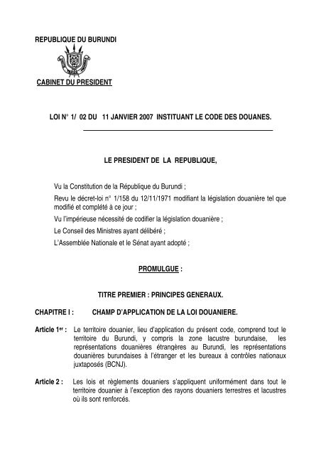 Burundi - Code des douanes (www.droit-afrique ... - theiGuides Admin