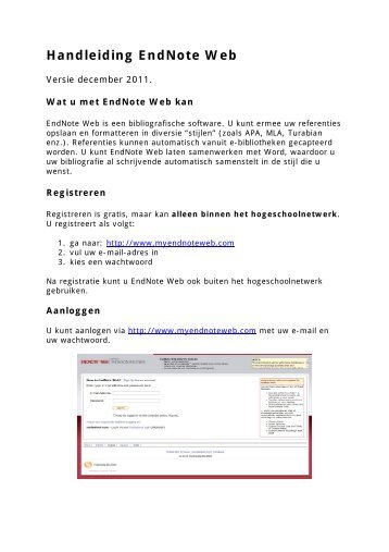 Handleiding EndNote Web