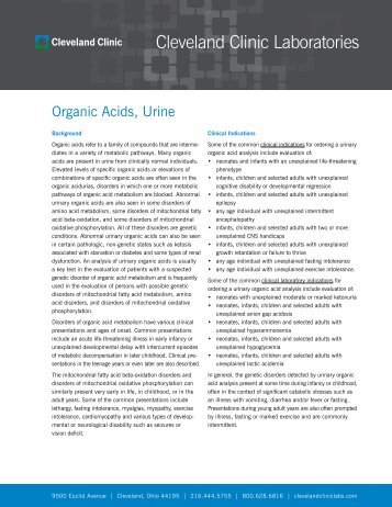 Organic Acids, Urine - Cleveland Clinic Laboratories > Home