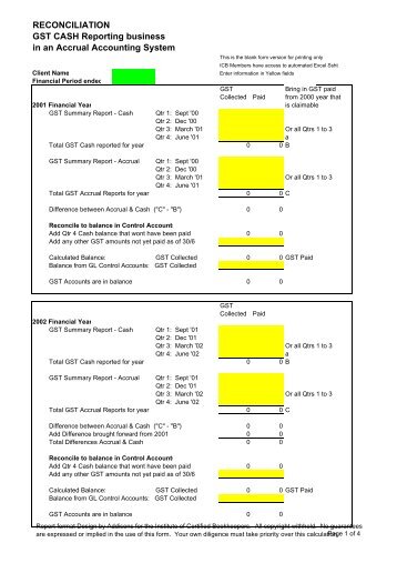 RECONCILIATION GST CASH Reporting business in an Accrual ...