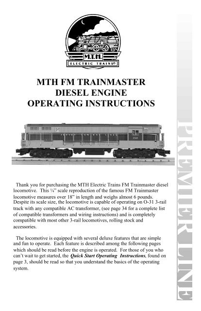 mth fm trainmaster diesel engine operating instructions - MTH Trains