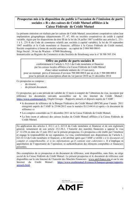 Prospectus standard CNCM - Banque FÃ©dÃ©rative du CrÃ©dit Mutuel