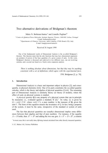 Two alternative derivations of Bridgman's theorem