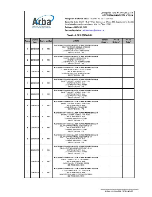 b) Plantilla de cotizaciones - Arba