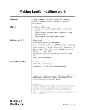 Lesson Plan - Making family mealtime work - Kids a Cookin