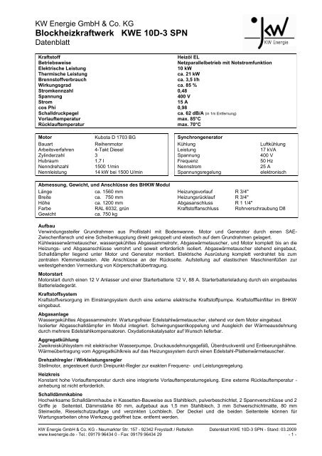 Blockheizkraftwerk KWE 10D-3 SPN - KW Energie