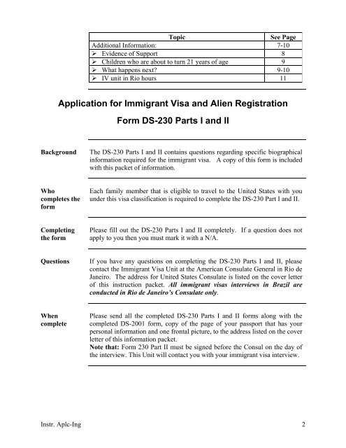 Instructions for Immigrant Visa Applicants