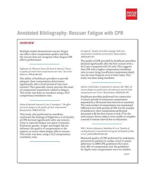 Annotated Bibliography: Rescuer Fatigue with CPR - Physio Control