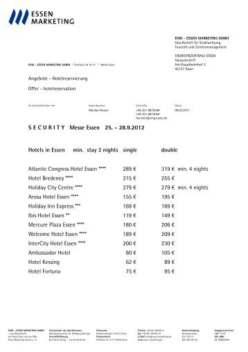 SECURITY Messe Essen 25. - 28.9.2012 Hotels in Essen min. stay 3 ...