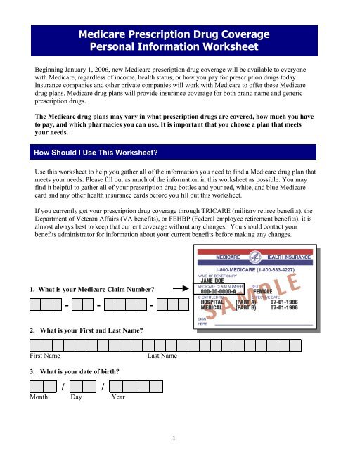 Personal Information Worksheet