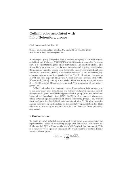 Gelfand pairs associated with finite Heisenberg groups - Ecu - East ...