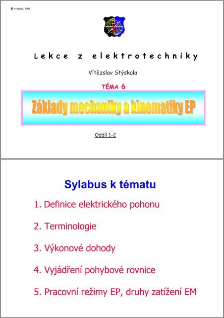 ZÃ¡klady mechaniky a kinematiky el. pohonÅ¯ (prezentace v pdf)