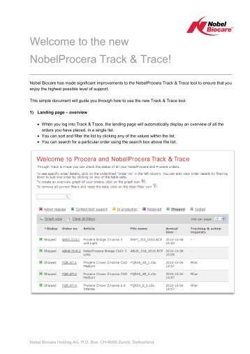 Welcome to the new NobelProcera Track & Trace! - Nobel Biocare