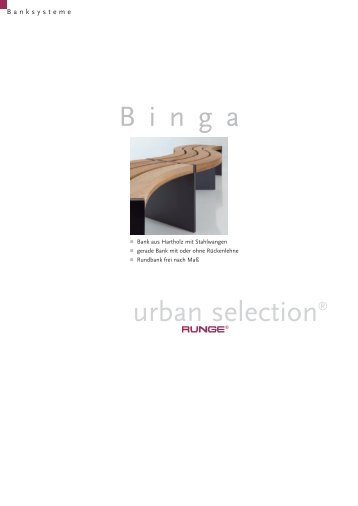 B i n g a urban selection® - Runge: Stadtmobiliar - Bänke