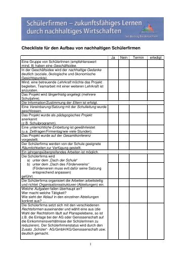 Checkliste fÃ¼r den Aufbau von SchÃ¼lerfirmen 4-08 - Bvj.nibis.de